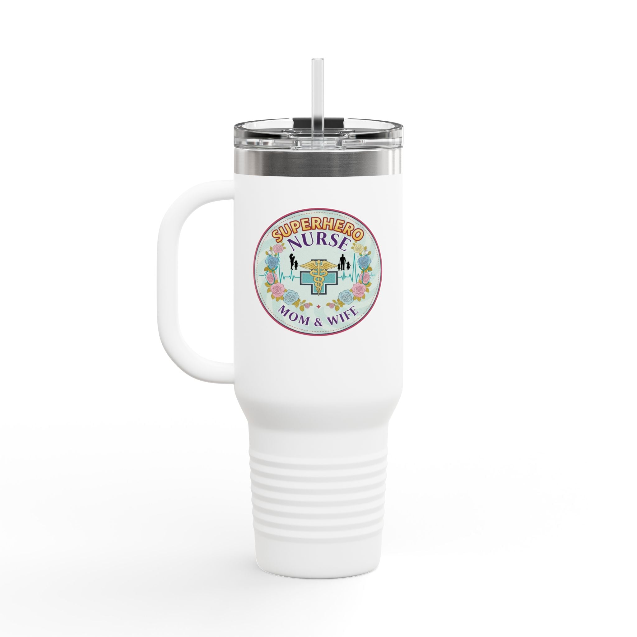 Superhero Nurse Insulated Travel Mug, 40oz | Perfect Gift for Nurses, Moms, and Caregivers | Ideal for Work, Road Trips, and Cafes