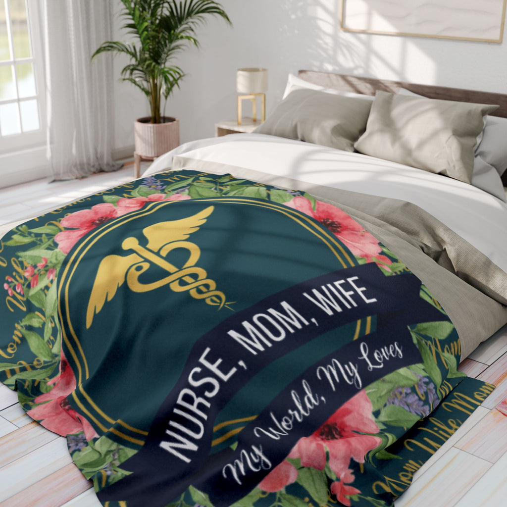 Nurse Family Fleece Blanket | Cozy Gift for Nurse Moms | Medical Decor, Floral Throw, Personalized Blanket, Mother's Day Gift, Home Decor