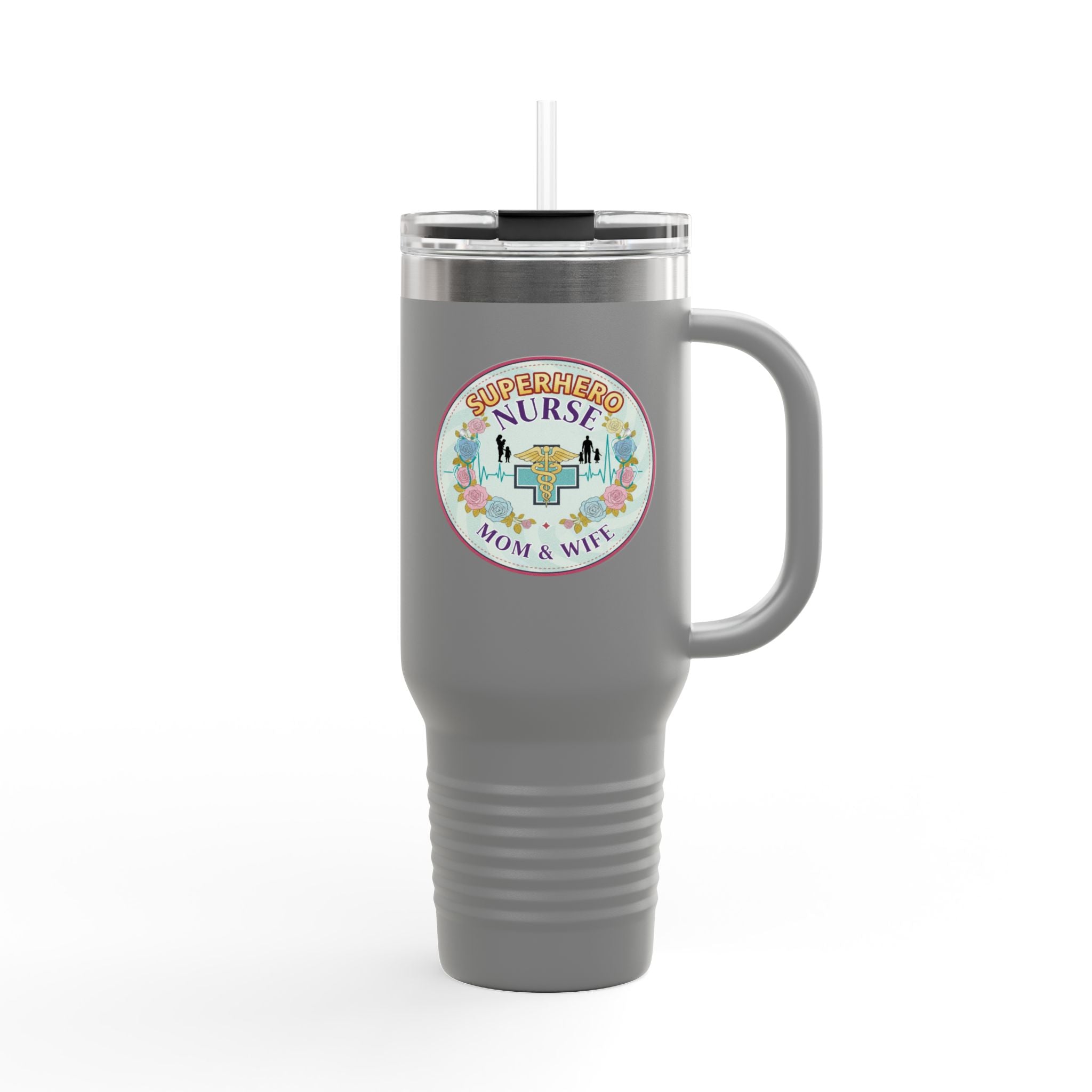 Superhero Nurse Insulated Travel Mug, 40oz | Perfect Gift for Nurses, Moms, and Caregivers | Ideal for Work, Road Trips, and Cafes