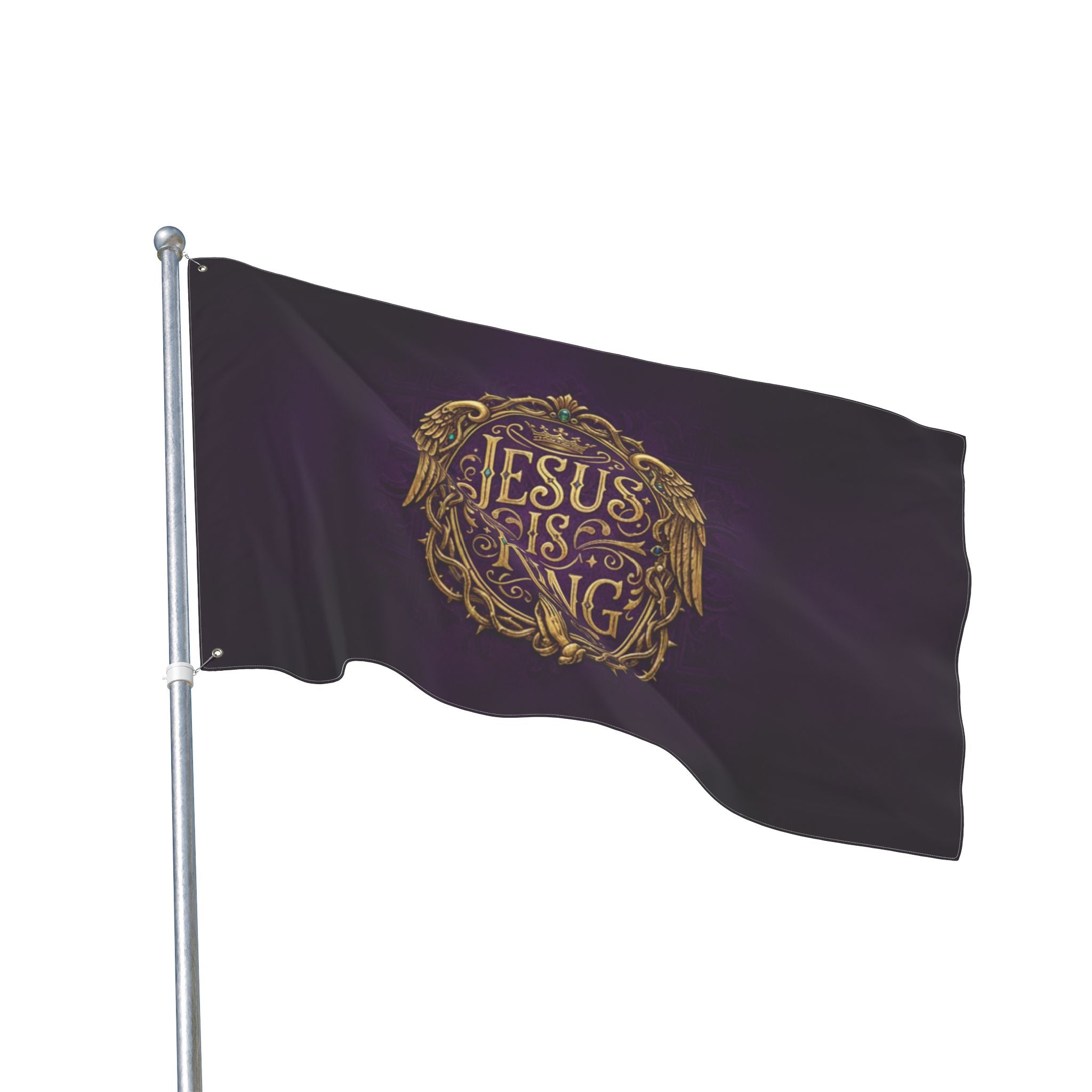 Jesus Is King flag purple | Double-sided Christian flag, faith home decor