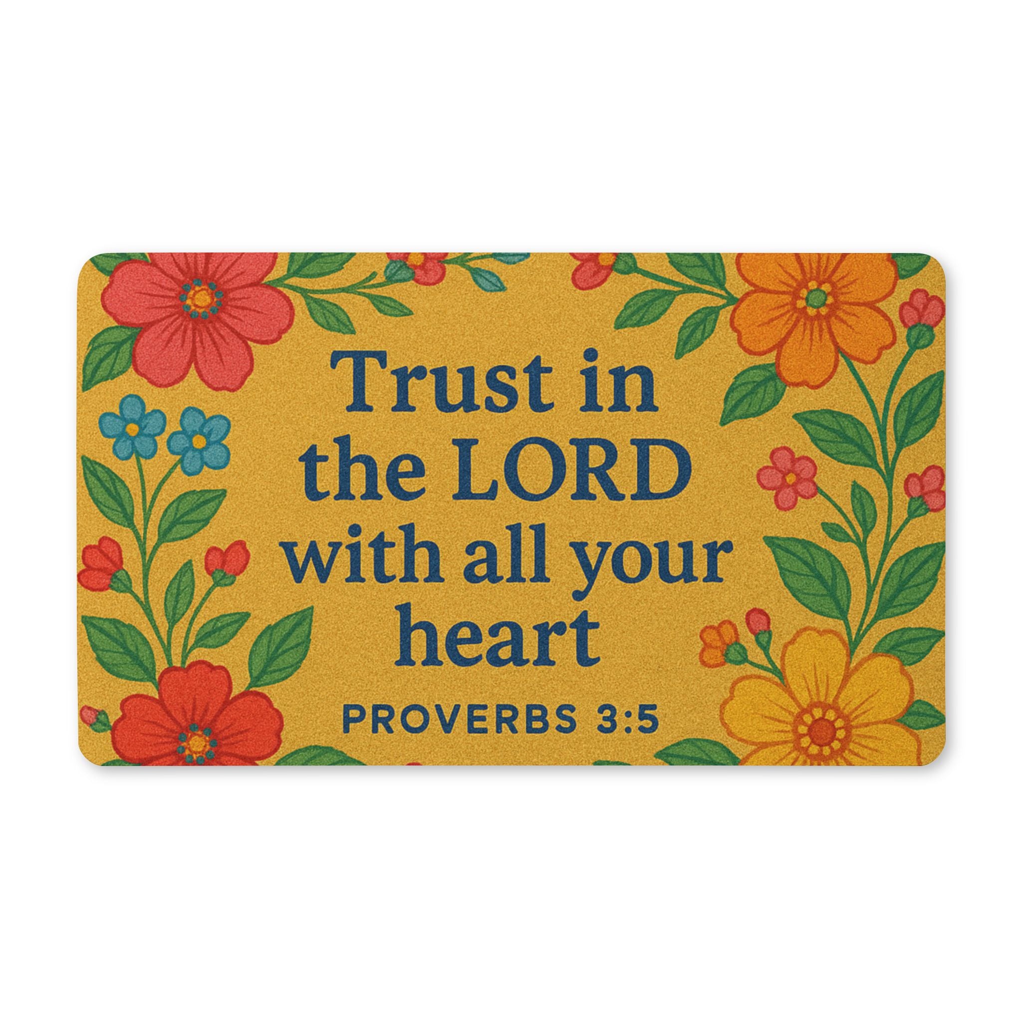 Polyester Doormat, Floral Bible Verse Christian Home Decor, Proverbs 3:5 Entry Mat, Religious Scripture Welcome Rug, Inspirational Door