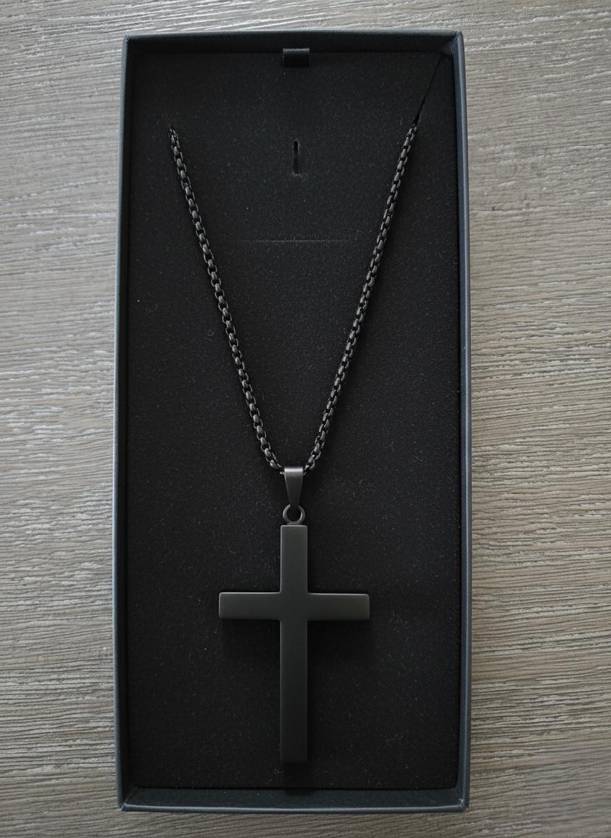 Cross Necklace - Black Finish - 27.5 Inch Chain