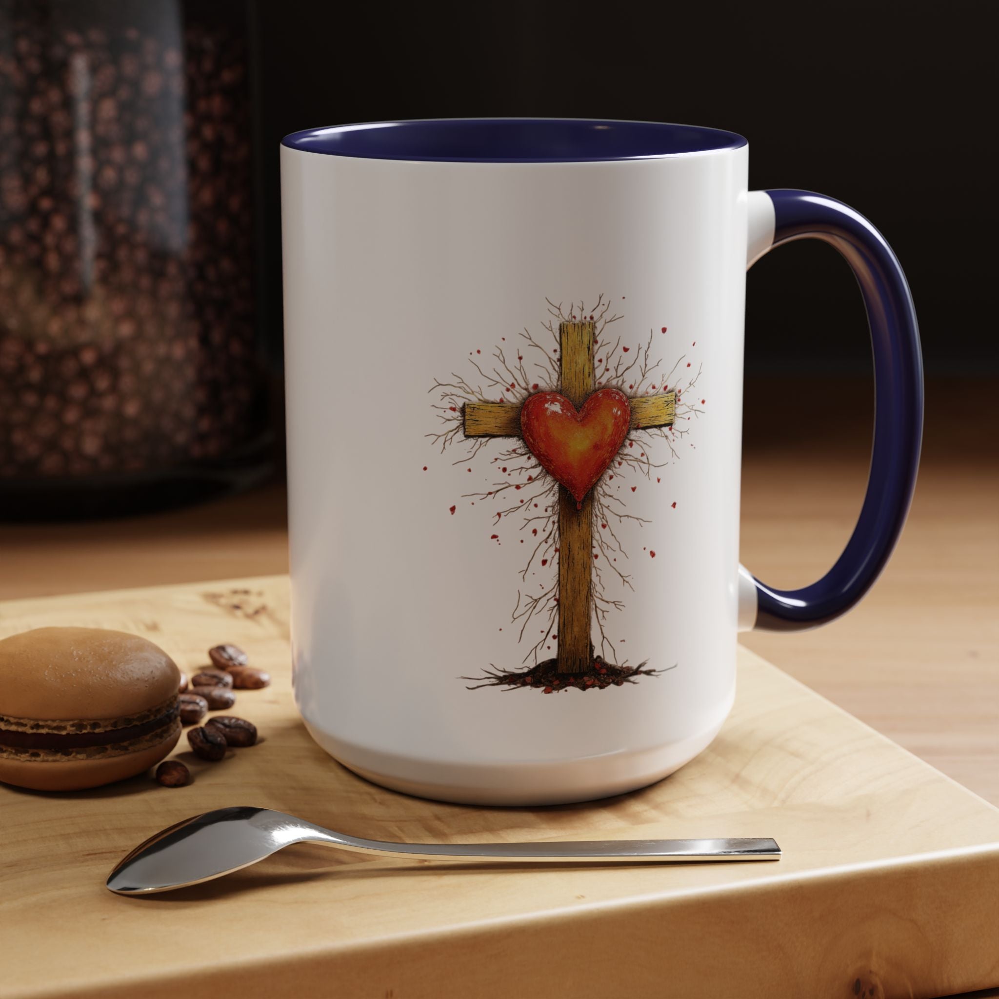 Christian Cross Heart Accent Coffee Mug — Faith Inspirational 11/15oz