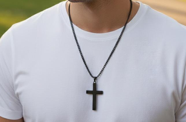 Cross Necklace - Black Finish - 27.5 Inch Chain