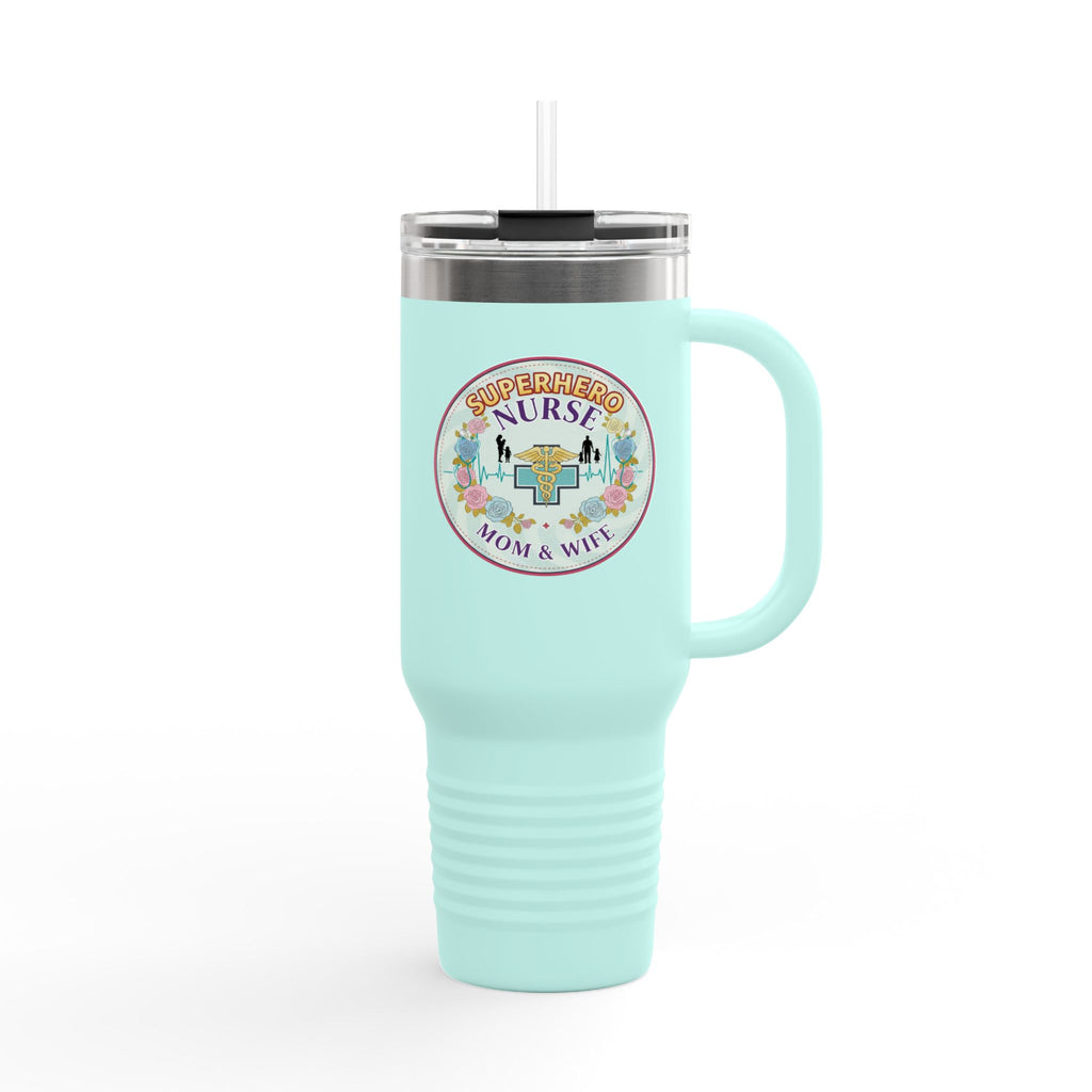 Superhero Nurse Insulated Travel Mug, 40oz | Perfect Gift for Nurses, Moms, and Caregivers | Ideal for Work, Road Trips, and Cafes