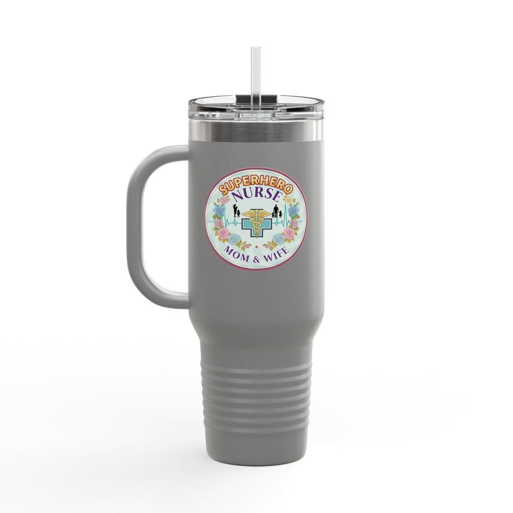 Superhero Nurse Insulated Travel Mug, 40oz | Perfect Gift for Nurses, Moms, and Caregivers | Ideal for Work, Road Trips, and Cafes