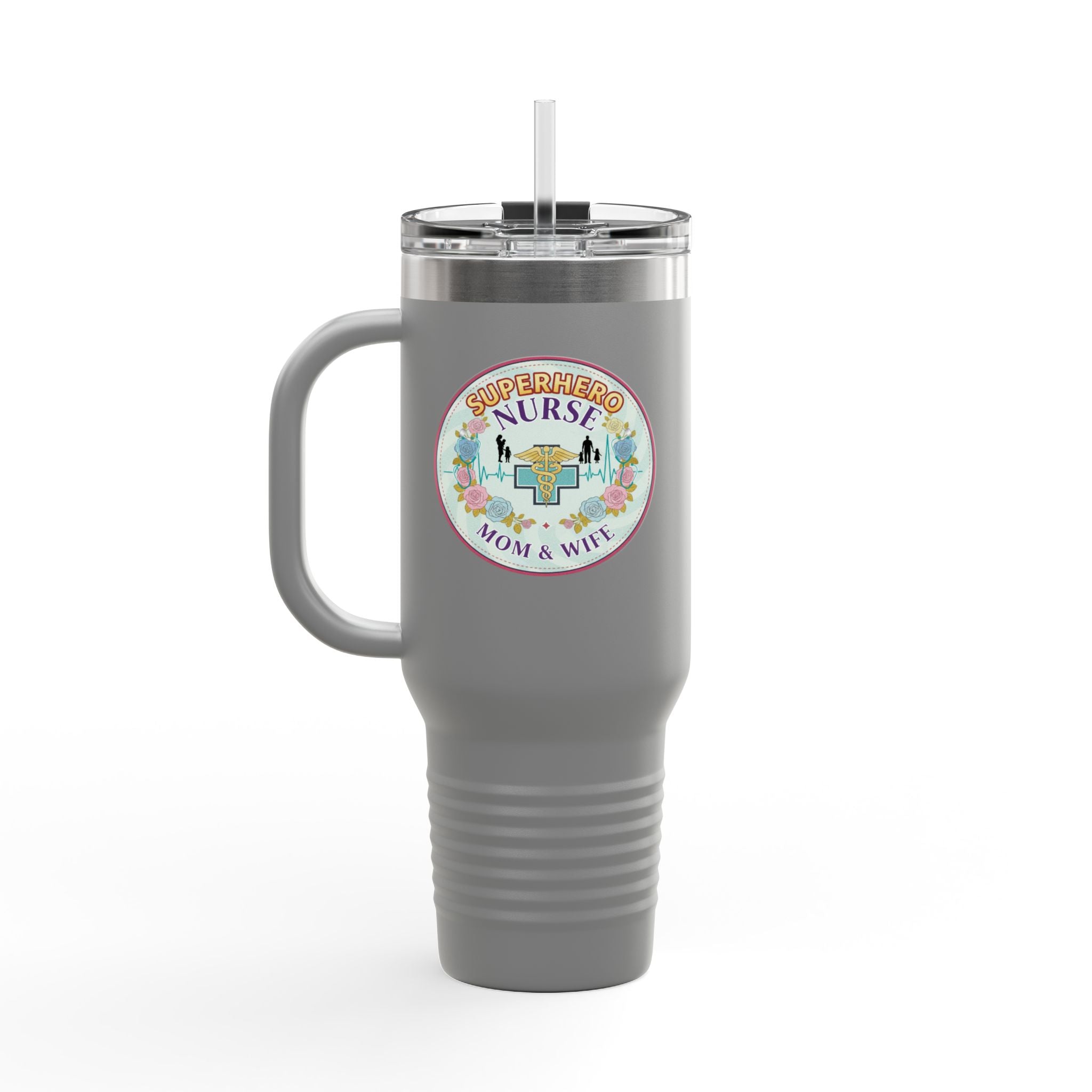 Superhero Nurse Insulated Travel Mug, 40oz | Perfect Gift for Nurses, Moms, and Caregivers | Ideal for Work, Road Trips, and Cafes