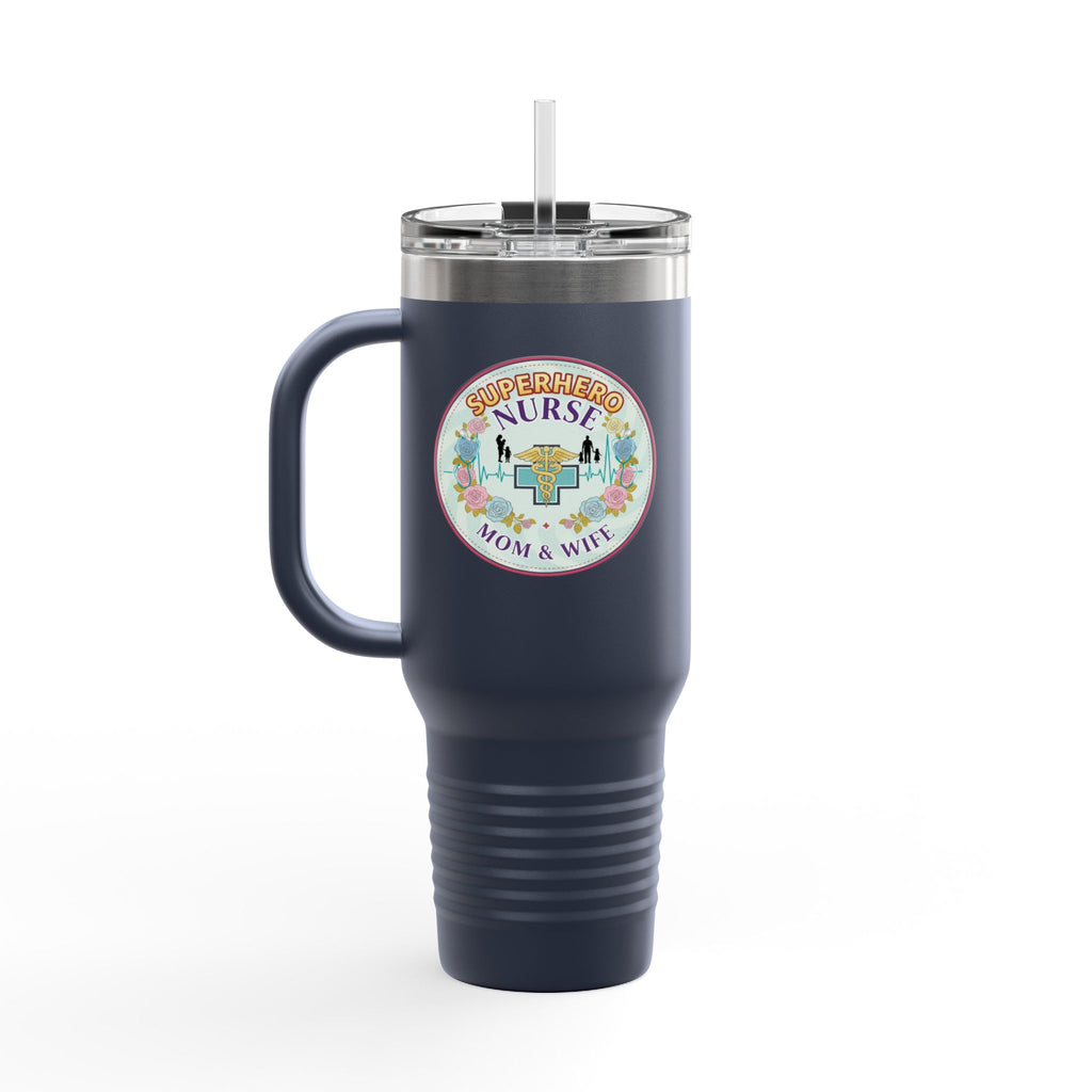 Superhero Nurse Insulated Travel Mug, 40oz | Perfect Gift for Nurses, Moms, and Caregivers | Ideal for Work, Road Trips, and Cafes