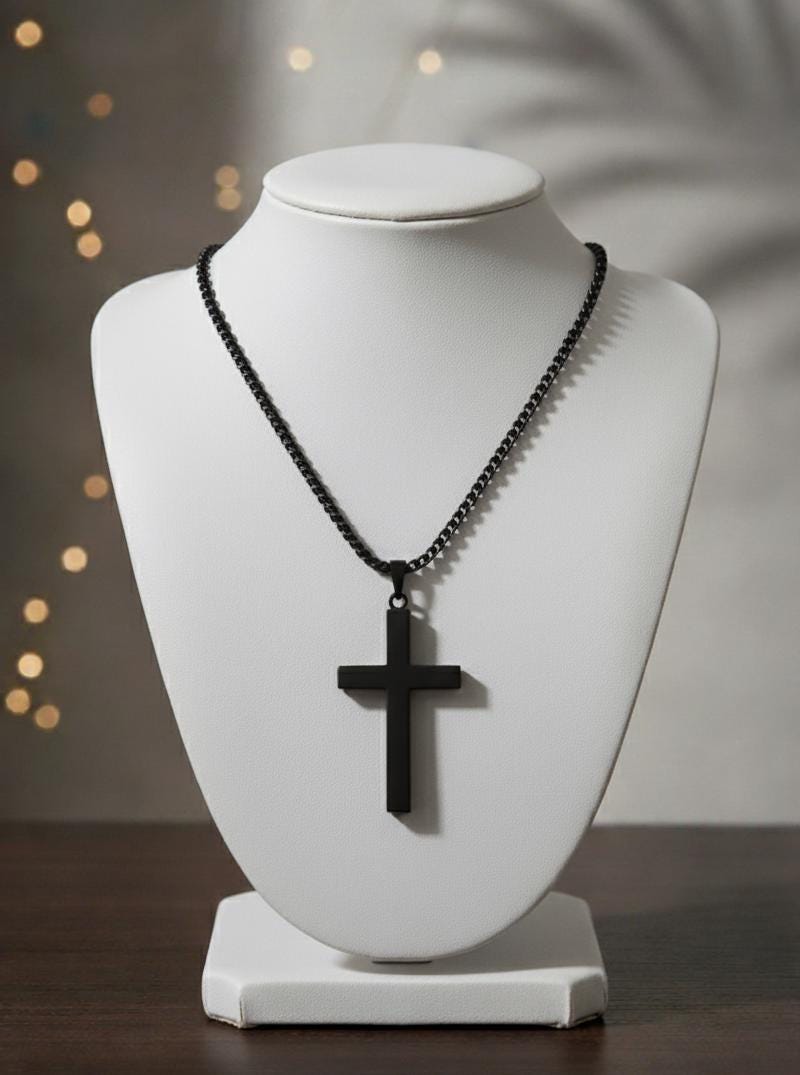 Cross Necklace - Black Finish - 27.5 Inch Chain