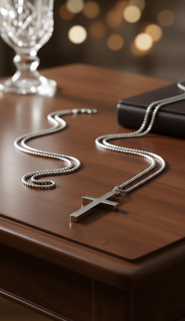 Cross Necklace - Black Finish - 27.5 Inch Chain