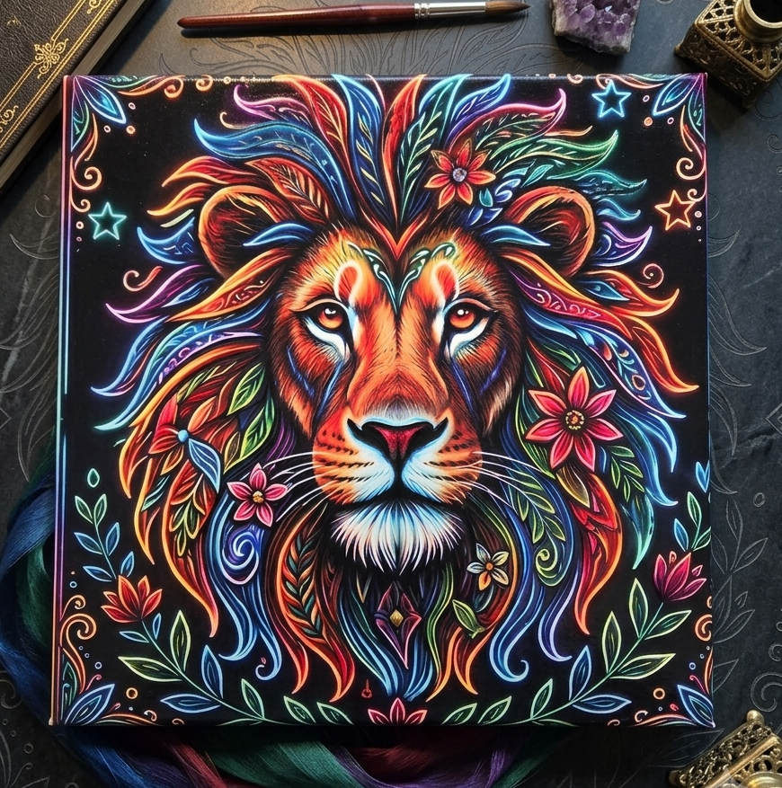 Textured Neon Lion wall art