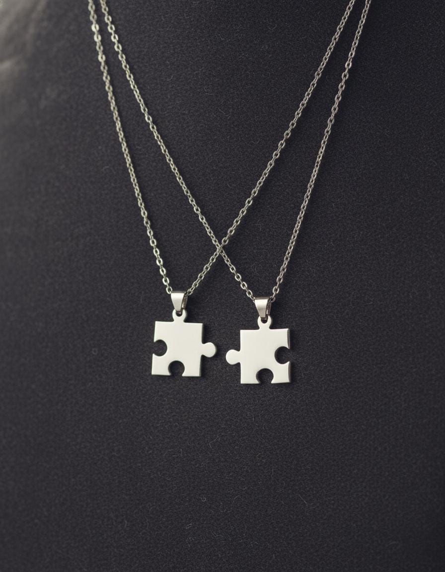 Puzzle Piece Necklaces Set: Stainless Steel Couple Pendants