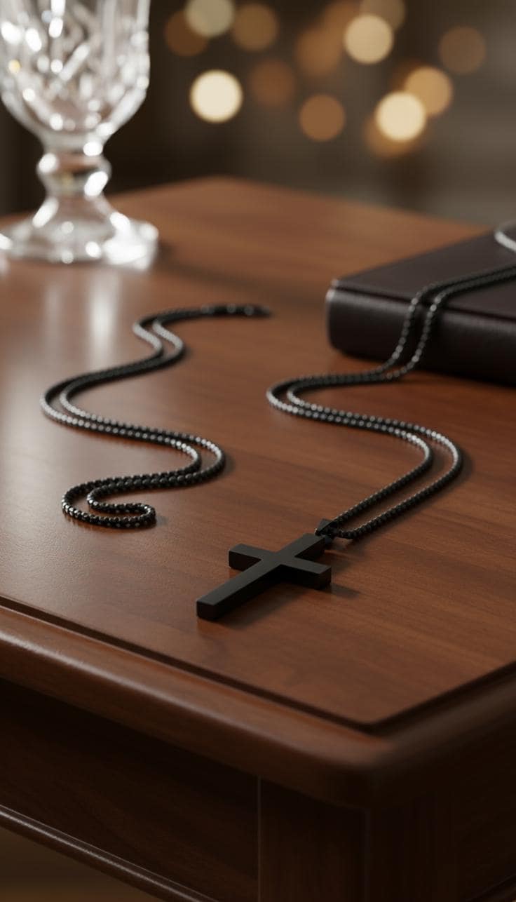 Cross Necklace - Black Finish - 27.5 Inch Chain
