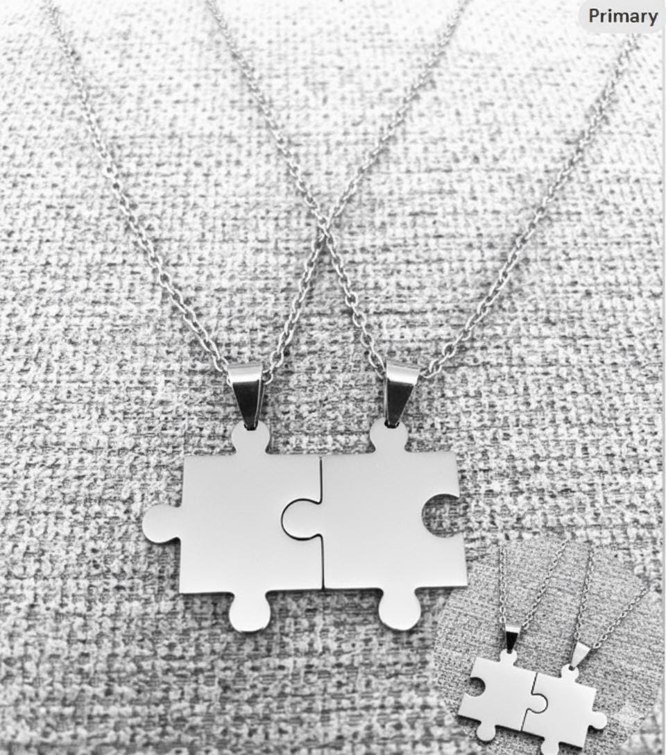 Puzzle Piece Necklaces Set: Stainless Steel Couple Pendants
