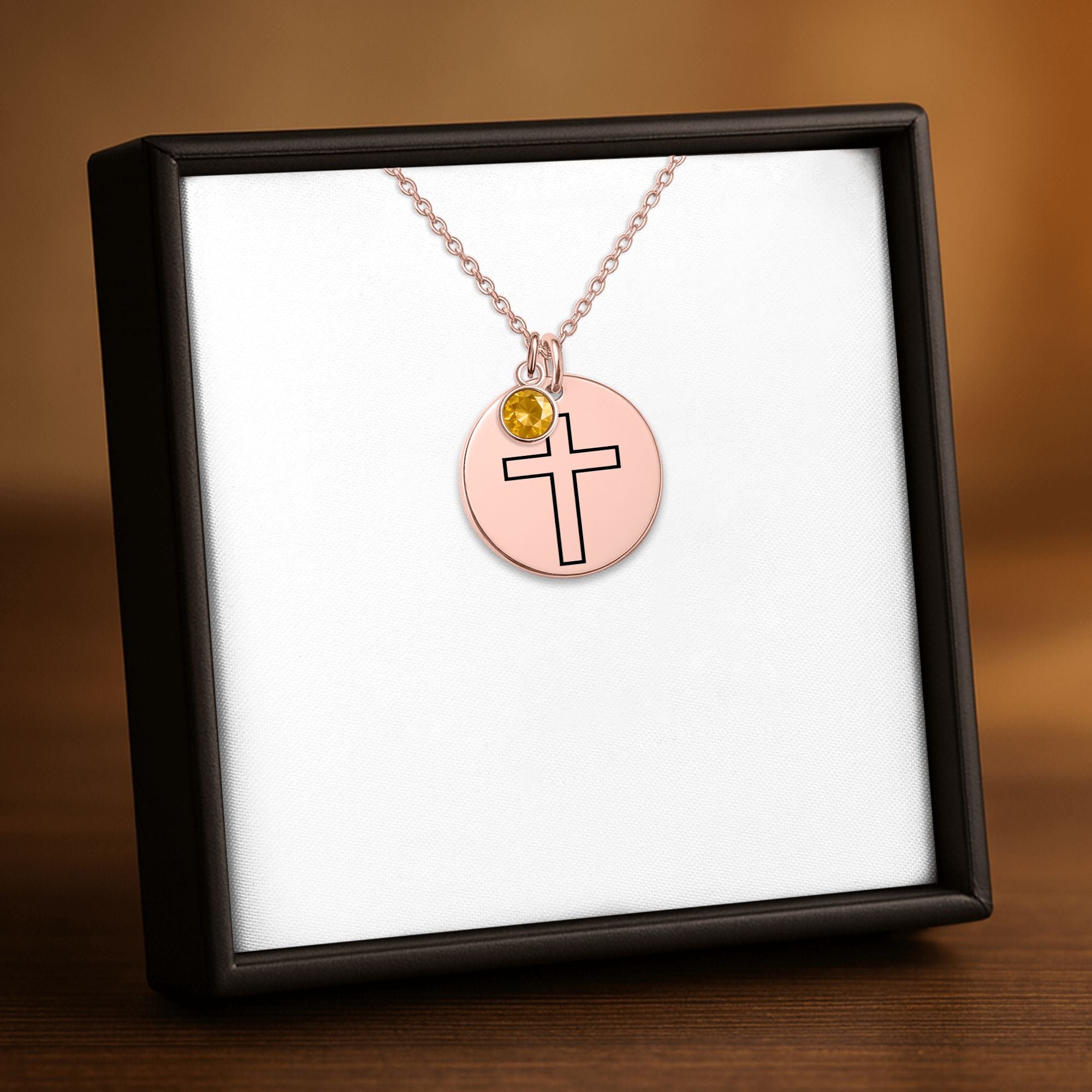Cross Coin Necklace with Birthstone