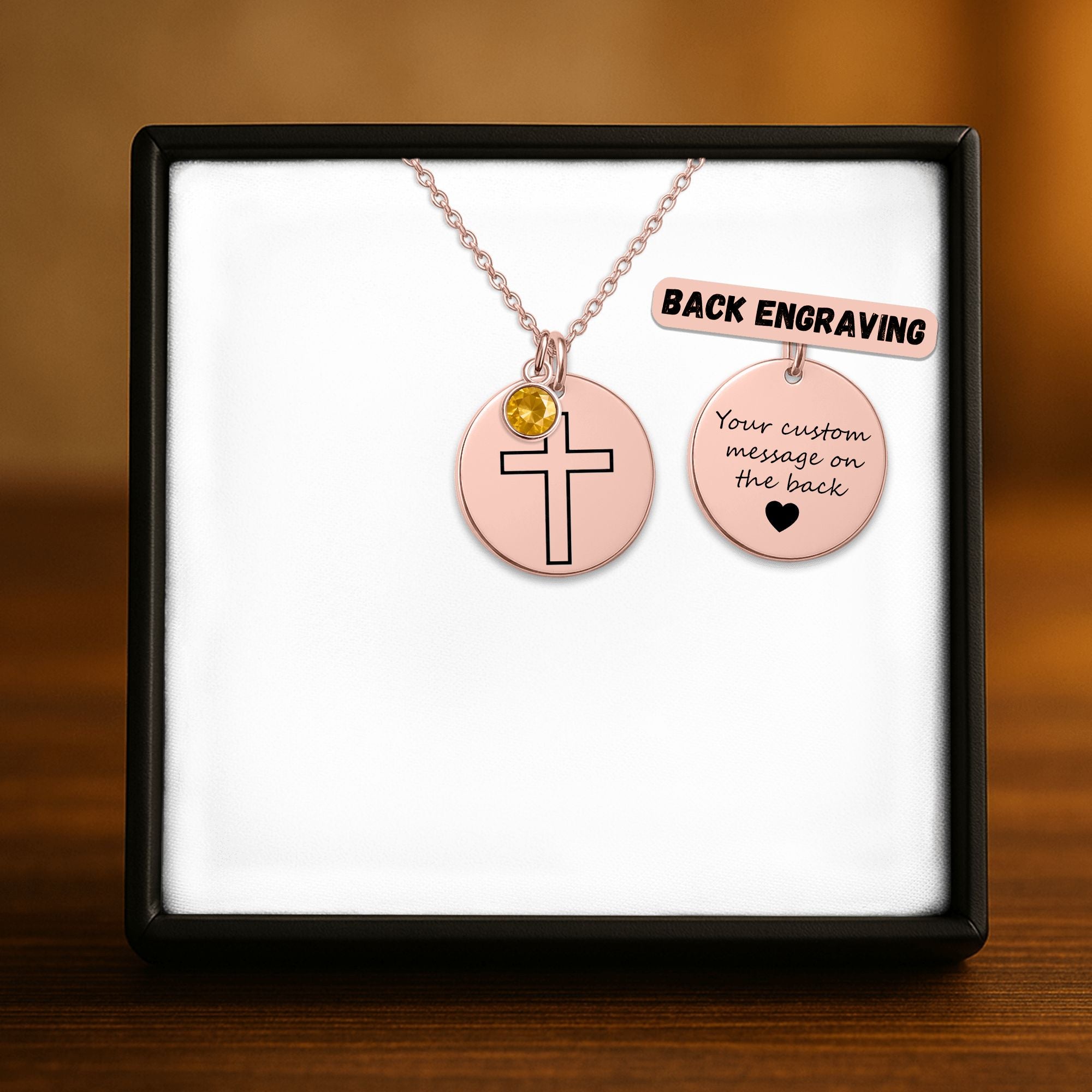 Cross Coin Necklace with Birthstone