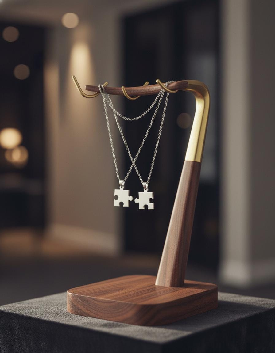 Puzzle Piece Necklaces Set: Stainless Steel Couple Pendants