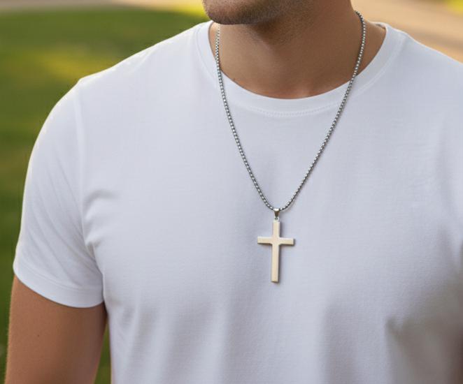 Cross Necklace - Black Finish - 27.5 Inch Chain