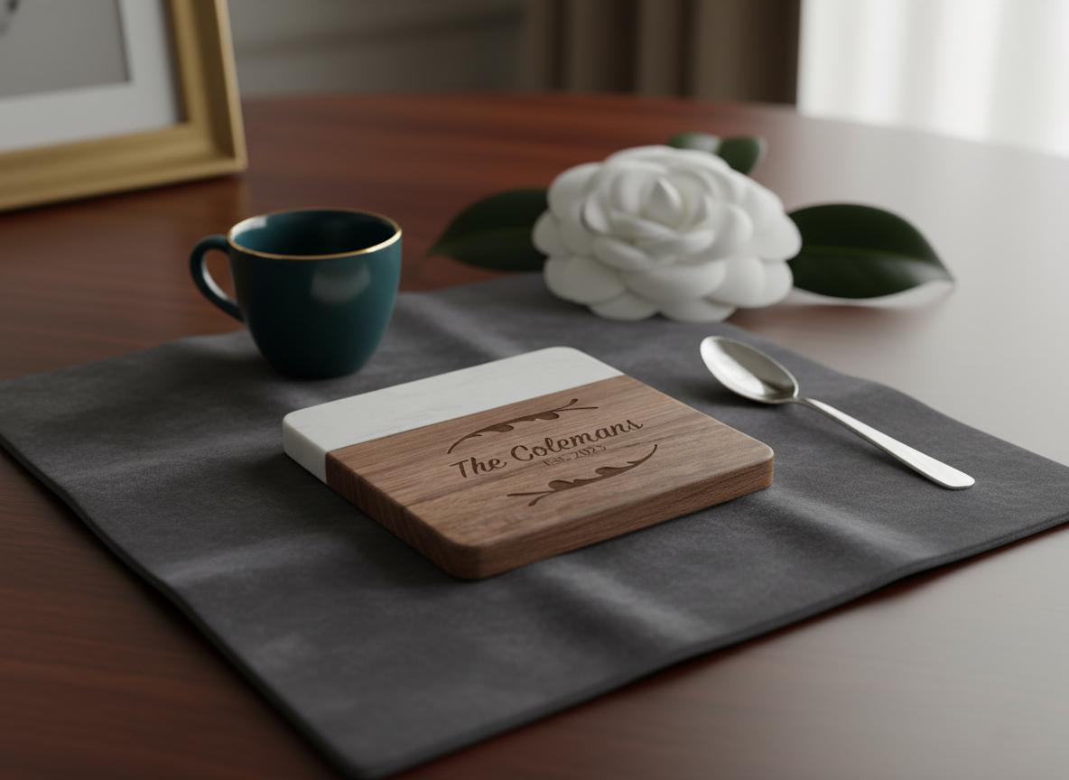 Engraved Marble Coasters, Personalized Gift for Wedding, Housewarming, Anniversary, Custom Laser Engraved Marble and Wood Coasters